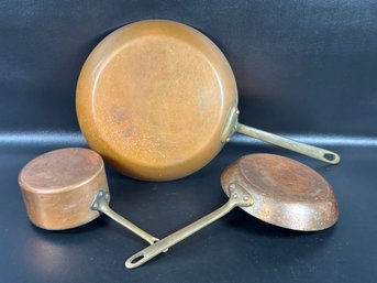 A Selection Of Vintage Copper Pots & Pans