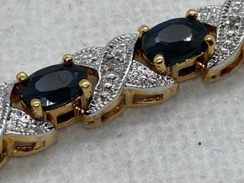 Vintage Estate Sterling Sivler Vermeil Bracelet With Sapphires And Diamonds