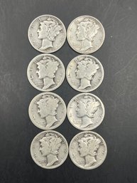 8 Mercury Dimes 5 - 1927, 2 - 1936, 1942-S