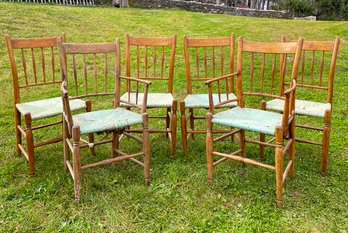 A Set Of 8 Antique Rush Seated Spindle Back Chairs