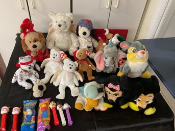 Mixed Lot Of Pez, Disney Plush, Ty Beanie Babies