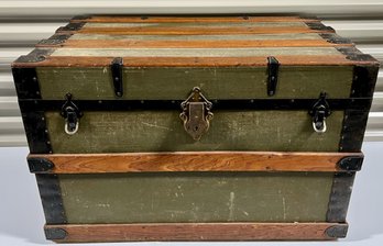 Vintage Olive Green Wooden Steamer Trunk