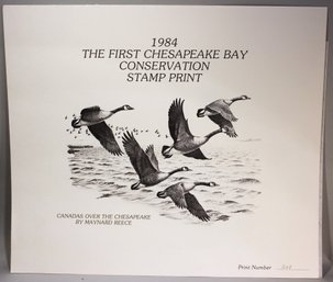 US STAMP AND SIGNED PRINT 1984 FIRST CHESAPEAKE BAY STAMP PRINT BY MAYNARD REECE