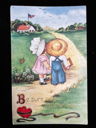 Antique 1915 Sunbonnet Babies Valentine's Day Postcard 'Be Sure And Wait For Me'