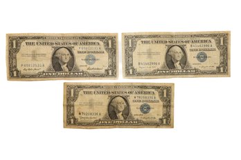 1957, 1957A, 1957B One Dollar Banknotes With Blue Seal