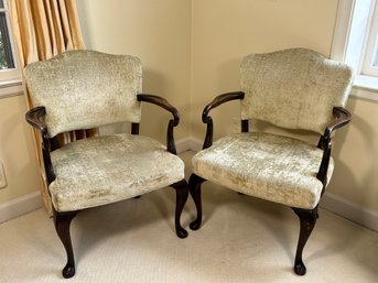Pair Of Vintage Gooseneck Queen Anne Style Arm Chairs