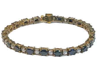 Gold Over Sterling Siler Sapphire And White Stone Bracelet Marked 925 Being 7' Long