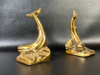 A Impressive Pair Of Handcrafted Brass Whale Bookends By PM Craftsman