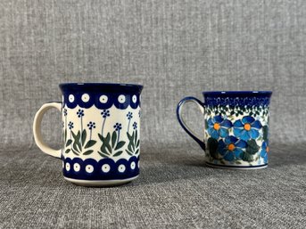 A Pair Of Collectible Polish Pottery Mugs