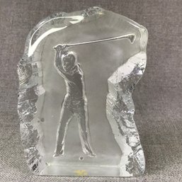 Very Nice Vintage NYBRO - SWEDISH ART GLASS - Crystal Golfer's Swing Ice Sculpture - Made In Sweden - NICE !