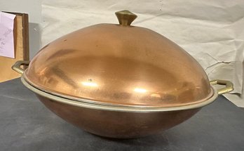 Vintage Big Copper Metal Wok With Top Lid. FL/A3