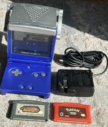 RETRO GOLD- Original Cobalt Blue NINTENDO GAMEBOY ADVANCE SP- With POKEMAN FIRERED VERSION!