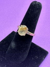 14K Yellow Gold Ruticated Quartz Ring