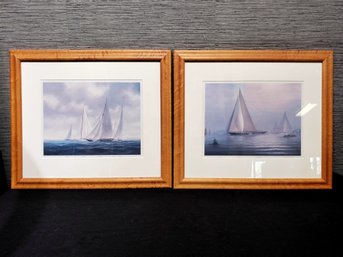 Pair Of Burl Wood Framed Sailboats