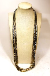 Vintage 1980s Silver Tone Beaded Statement Necklace 28' Long