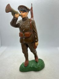 Antique Circa 1920s Composition Toy Soldier- 6' Tall Bugleman With Slung Carbine