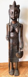 Vintage African Filled Bronze Statue Of Woman Warrior
