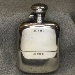 Wonderful Antique English Sterling Silver Flask With Cup - ARHH From MSC - Xmas 1909 - Fully Hallmarked NICE !