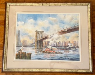 Charles James Gerhart Watercolor Painting Of Brooklyn Bridge, 1983 (Appraised For $250)