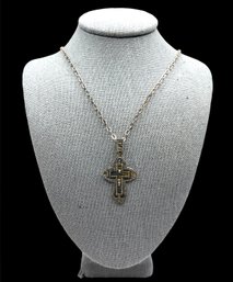 Vintage 835 Silver Chain Necklace With Ornate Marcasite Cross Pendant
