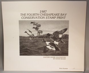 US STAMP AND SIGNED PRINT 1987 CHESAPEAKE BAY WATERFOWL PRINT BY DAVID MAASS