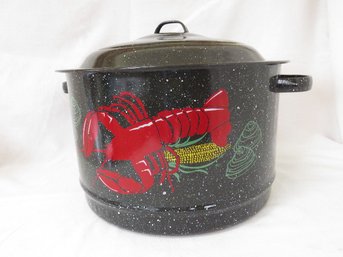 Black Speckled Enamel Pot With Lobster Graphics