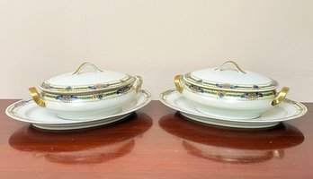 A Pair Of Vintage Czech Soup Tureens And Underplates