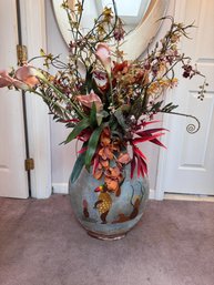 Erandi Red Clay Pottery Floor Vase Made In Mexico With Dried Floral Arrangement Included