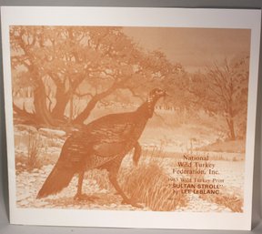 US STAMP AND SIGNED PRINT WILD TURKEY FEDERATION 1983 'SULTAN STROLL' BY LEE LeBLANC