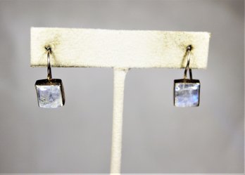 Sterling Silver Square Moonstone Pierced Earrings