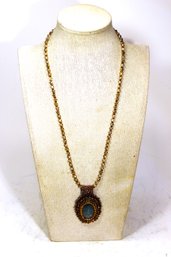 Labradorite Micro Glass Beaded Necklace W Large Pendant