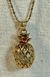 Gold Over Sterling Silver Pineapple Pendant On 20' Gold On Sterling Silver Chain