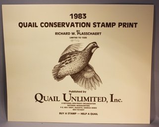 US STAMP AND SIGNED PRINT 1983 QUAIL CONSERVATION BY RICHARD W. PLASSCHAERT