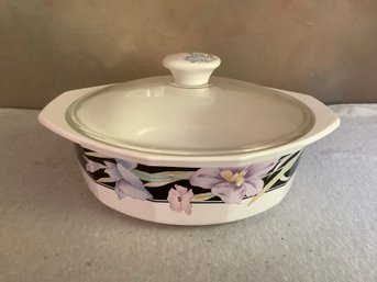 Mikasa Fire And Ice Black Floral Trimmed Casserole Dish