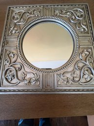 Lovely Metallic Gilt Accent Mirror With Raised Floral Relief Design