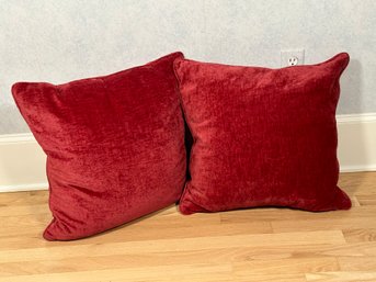 A Pair Of Very Nice Throw Pillows In Red Velvet