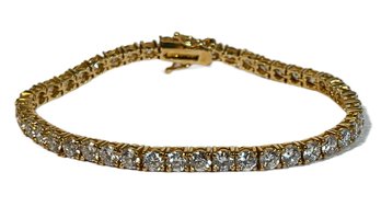 Gold Over Sterling Silver White CZ Stones Tennis Bracelet, Measures 8'