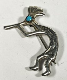 Native American Southwestern Brooch Pin Figure With Turquoise