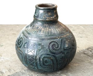 A South American Pre-Columbian Style Vase, Artist Signed On Base