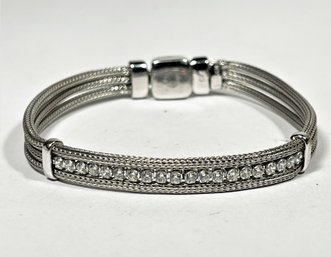 Fine Sterling Silver Bracelet Having CZ Stones And Magnetic Clasp