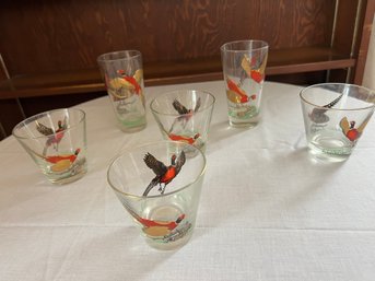 Collection Of Midcentury Gold Accented Pheasant Design Collins & Rocks Glasses