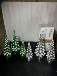 NINE SNOW TIPPED MERCURY GLASS CHRISTMAS TREES