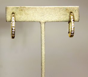 Gold Over Sterling Silver Pierced Hoop Earrings White Stones