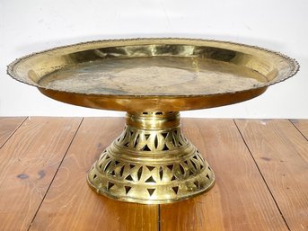 A Vintage Pierced Brass Footed Dessert Tray, Or Cake Stand