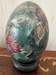 Large Porcelain Decorative Egg On Asian Stand