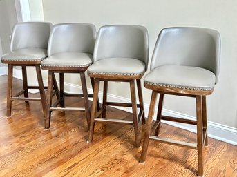 Set Of 4 - Leather Counter Stools, Possibly Pottery Barn