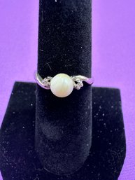 Cultured Pearl And White Sapphire On 14K White Gold