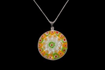 Millefiori  Glass Pendant Style With 925 Italy Chain