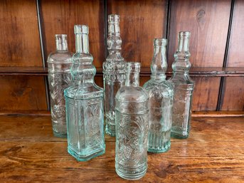 Vintage Slightly Green Ornate Glass Bottles