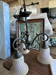 3 Light Chandelier With Frosted Swirl Glass Shades